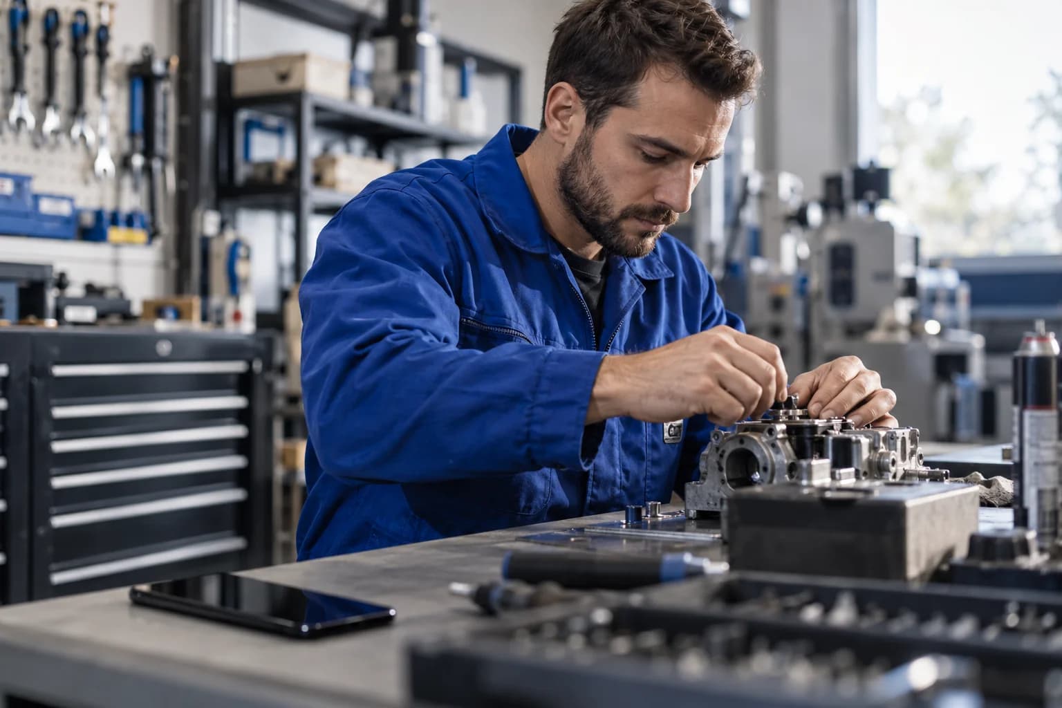 Un professionnel concentré sur son travail dans un atelier